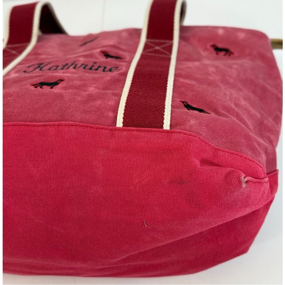L.L. Bean Vintage Boat Tote Bag Embroidered Black Dog Canvas & Leather Light Red - Picture 9 of 15